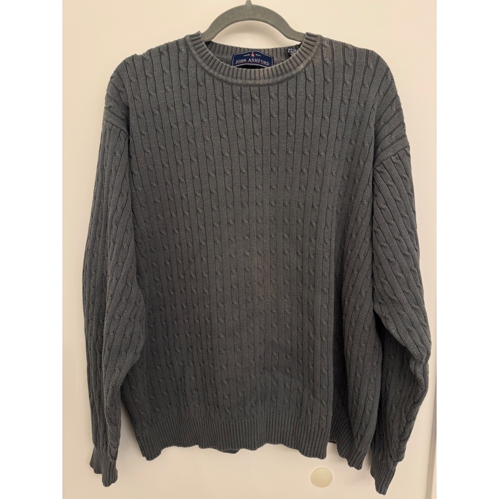 Vintage John Ashford Green‎ Cable Knit Cotton Sweater Men's XXL